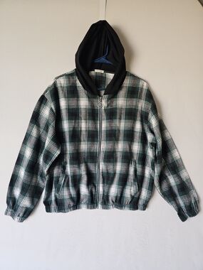 I BELIEVE Green Plaid Zip-Up Hooded Jacket | 1XL